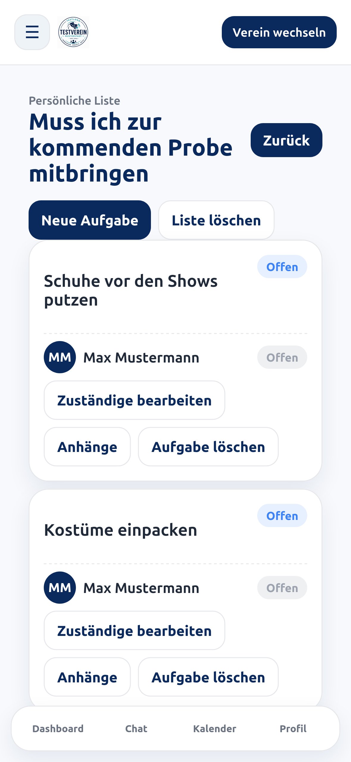 Aufgabenverwaltung in BackstageBase